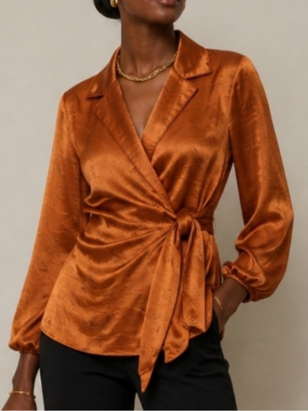 SALONI Tie Front Silk Blend Blazer Jacket Rust Orange size 2